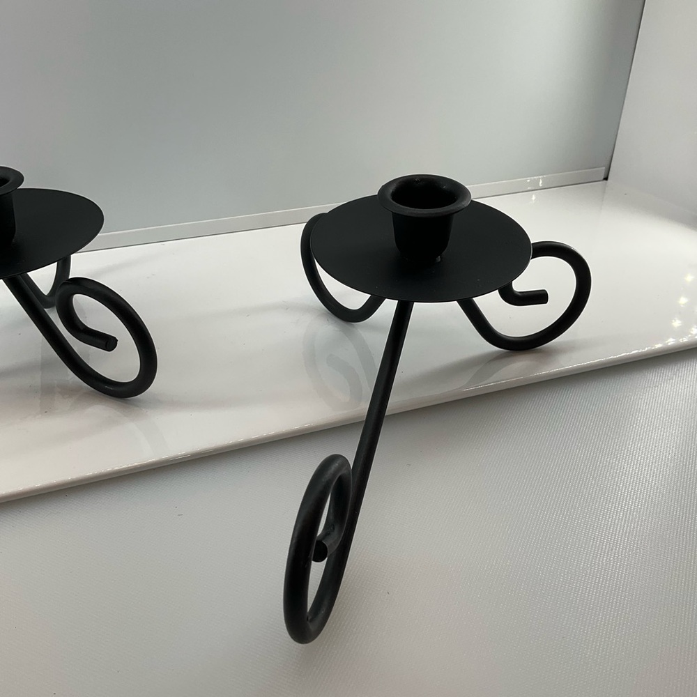 vtg Wrought Iron Candle Holders Flat Black - Picture 6 of 8